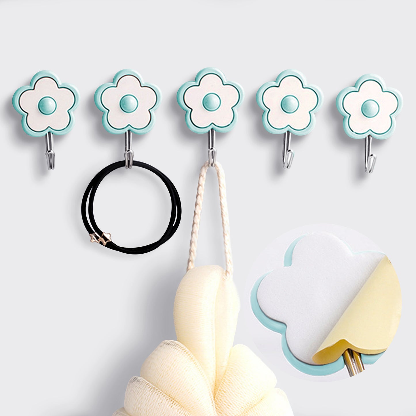 LilyBeauty [5 Pack] Cute Floret Utility Hooks Heavy Duty Up to 5 Pounds, Waterproof and Oil Proof. Hanging Key. Stick On Wall Kitchen Bathroom Ceiling Or Office Windows Hangers-Blue